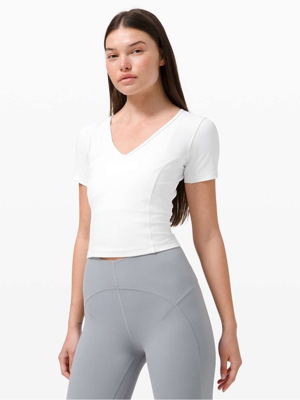 Lululemon Nulu Cropped Slim Yoga Short Sleeve Top Powder Blue Size 6